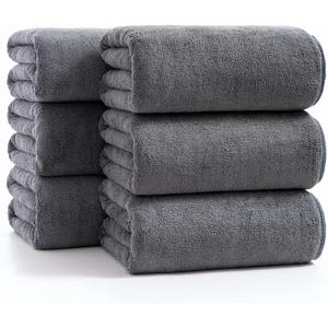 sakano 6-Piece Microfiber Bath Towel Set - Quick-Drying Bath Towels,Absorbent& Lint Free Soft Launder for Family, Gym, and Spa -Dark Gray, 28 x 55 inches