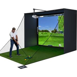 Complete Golf Simulator Enclosure Package 4K-Ready Impact Screen with Blackout Cage, Projector Mount, Frame Poles, Side Shank Nets | Indoor & Garage Practice | Easy Setup | 11 x 8'4 x 5