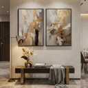 2 x Large Framed Neutral Abstract Wall Art, 2 Piece Modern Canvas Prints Paintings, Beige Gold Abstract Pictures for Living Room Hallway Dining Room Bedroom Office Wall Decor 24x36 In