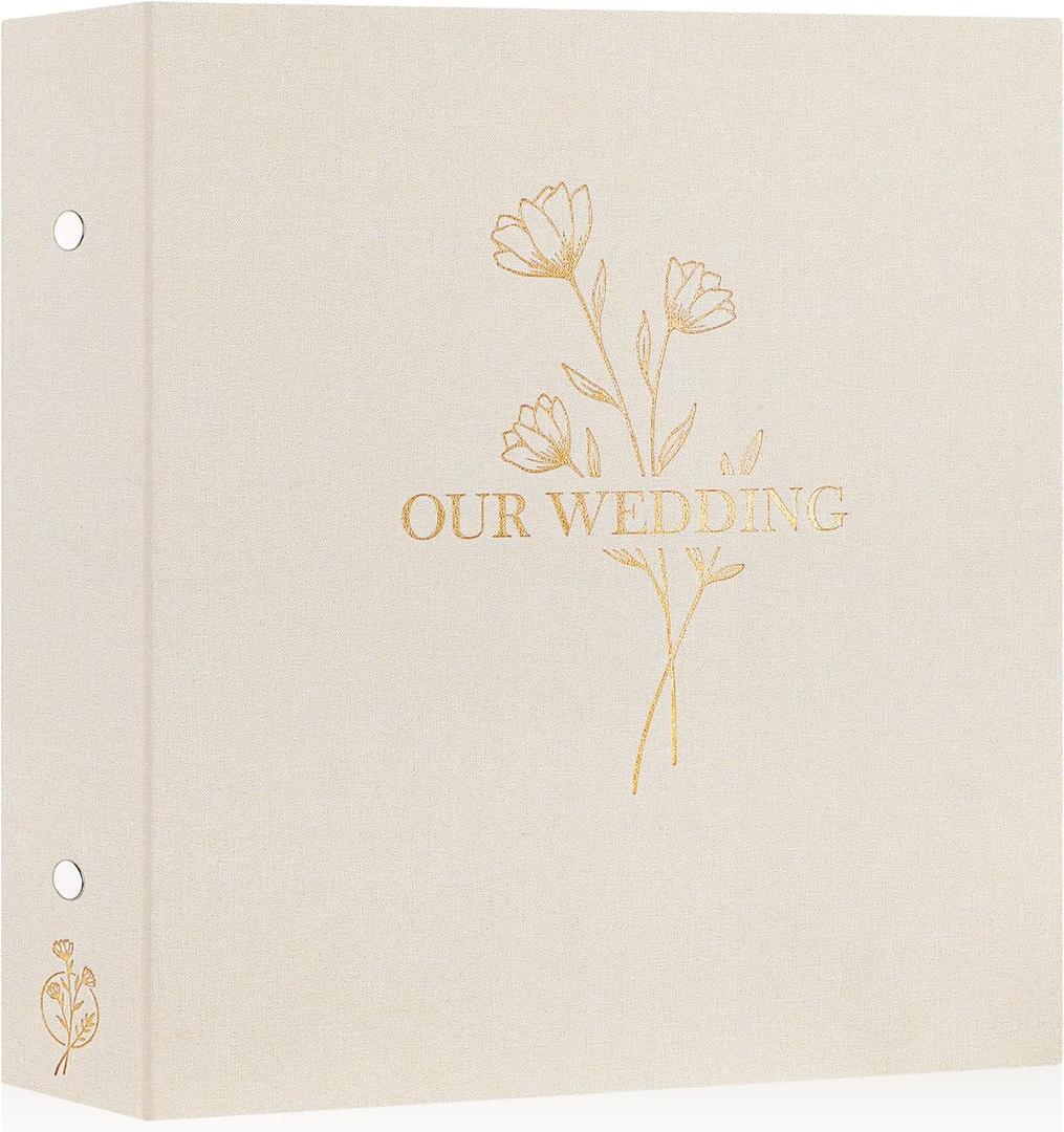 Lanpn Wedding Photo Album 4x6 1000 Pocket Photos Slip in, Linen Cover Large Capacity Newlywed Marriage Album Hold 1000 Horizontal Vertical Photos (Flower, Beige)