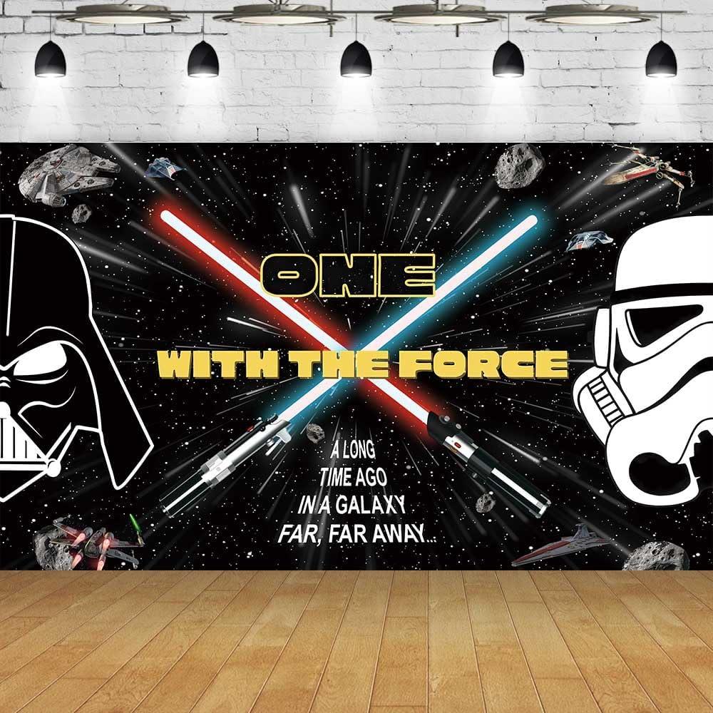 5x3ft One with The Force Backdrop for First Birthday Party Supplies Star Galaxy Theme Happy 1st Birthday Banner Star Party Decorations