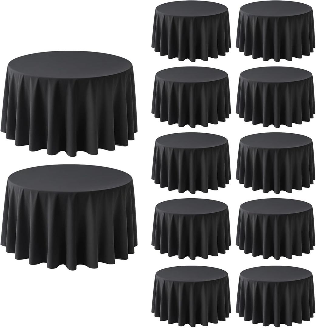 12 Pack Round Tablecloth 120 Inch Cloth Black Tablecloth for Round Tables, Washable Polyester Table Cloth Stain and Wrinkle Resistant Decorative Table Cover for Wedding Party Dining Banquet
