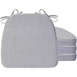 AAAAAcessories D-Shaped Chair Cushions, 2" Thick Dining Chair Pads with Ties and Removable, Machine-Washable Cover, 17" x 16", Set of 4, Pinstripe Black