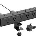 Desk Clamp Power Strip with PD 20W USB C, Desktop Edge Mount Surge Protector with 6 Outlet, Table Edge Socket with Switch, 6 ft Flat Plug Slim Extension Cord, Fit 1.8 inch Tabletop Thick