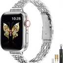 MioHHR Slim Metal Band Compatible with Apple Watch Band 42mm(Series 10) 41mm 40mm 38mm,Dressy Stainless Steel Chain Strap for Women iWatch Bands Series 9 8 7 6 5 4 3 2 1 SE,Silver