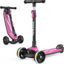 Besrey Kick Scooter for Kids Ages 3-10, 3-Wheel Folding Scooter with Adjustable Height, LED Light Wheels, Extra Wide Deck for Outdoor Activities (Pink)