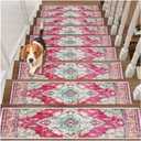 Edging Stair Treads Non-Slip Carpet Mat, 30in X 8in Indoor Stair Runners for Wooden Steps, Rubber Backing Stair Rugs for Kids Elders and Pets(Pink,15PCS)