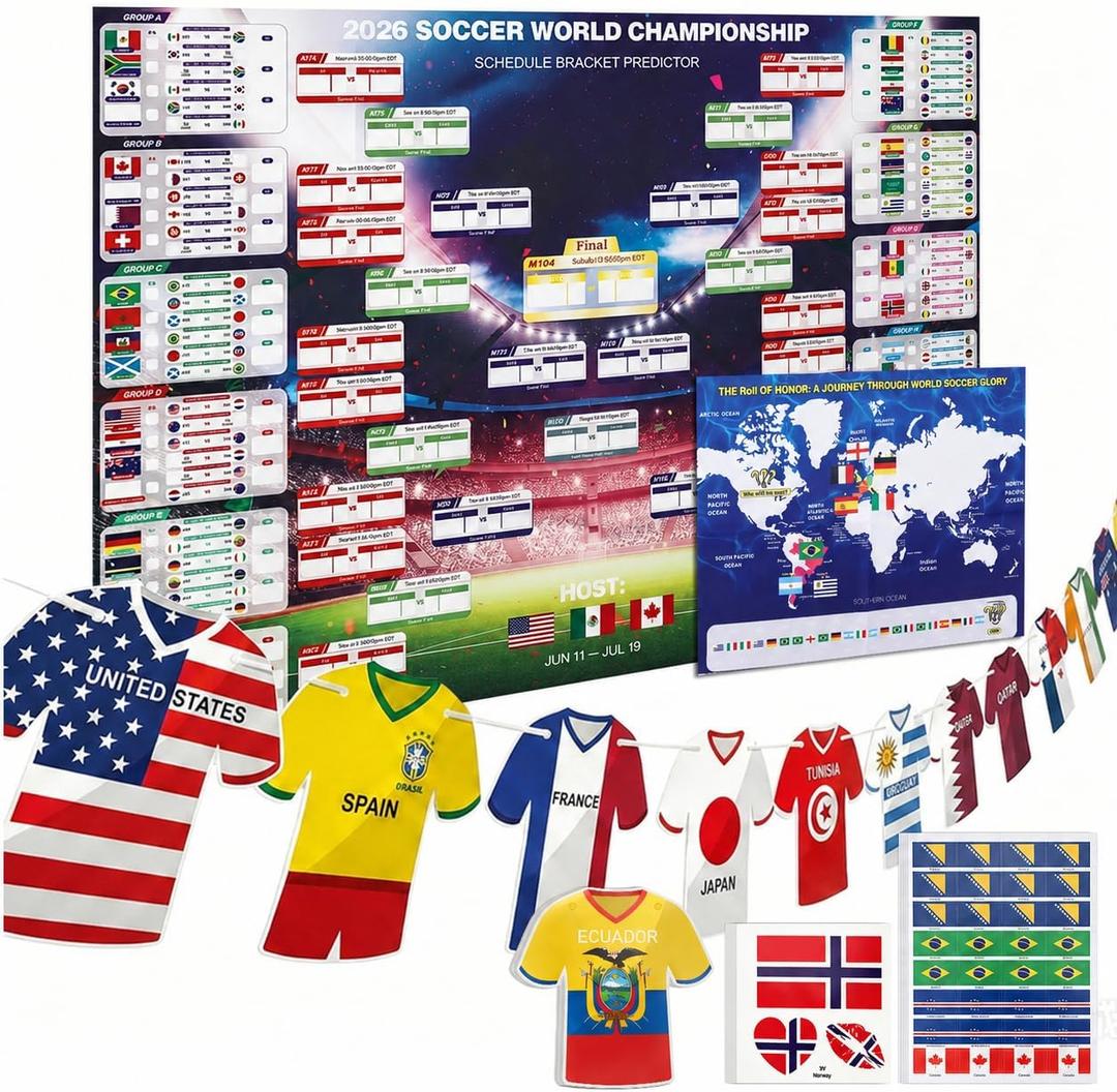 2026 World Soccer Cup Extra Large Schedule Poster, 48 Teams Tournament Wall Chart Calendar, Soccer Matches Tracker Bracket for Home Office Bar Football Club Sports Fans Party Decorations