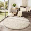 Ophanie Round Rug 4Ft Ivory Circle Area Rugs, Fluffy Fuzzy Small Bedroom Carpet 4 foot, Plush Shag Floor Cream Living Room Christmas Circular Aesthetic Decor for Kids Teen Boys Baby, Nursery, Classroom