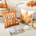 2 x Artscope Fall Decorative Throw Pillow Covers 18x18 Inch Set of 4, Hello Happy Autumn Pumpkin Maple Leaves Harvest Outdoor Farmhouse Pillow Cases for Home Sofa Couch-Orange A