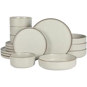 Gibson Elite Gelston Stoneware Matte Reactive Glaze 14 Piece Plates and Bowl Dinnerware Set - Cream