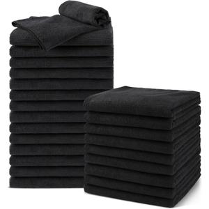 Salon Towels 24 Pack, Microfiber Barber Towels Bulk, (16x29 inches) Hair-Drying Cloth Super Soft Black Hand Cloth for Gym, Bath, Spa Use and Home Beauty Care(Not Bleach Proof)