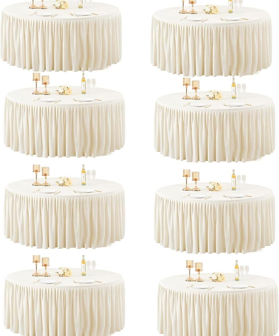 60Inch Ivory Round Tablecloth,8 Pack Wrinkle Resistant 5ft Spandex Tablecloth,Washable Stretchy Polyester Table Cloth Round Cover for Dining Table,Wedding,Reception Banquet, Birthday Party, Buffet