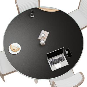 MAIDERN 48 Inch Round Cork & Leather Table Pad Protector, Cuttable Size (42-48 Inch), Trimmable Dining Table Mat, Heat Resistant/Non-Slip Table Cover for Kitchen, Office, or Restauran (Black)
