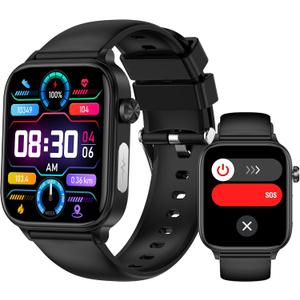 Smart Watch for Women Men (Answer/Dial) 1.96" IPS Smartwatch, 24/7 Heart Rate/Blood Oxygen/Blood Pressure/Sleep Monitor, Blood and Body Composition,100+ Sports Modes Fitness Tracker (Black)