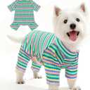 BAEJMJK Striped Dog Pajamas Stretchy Cute Four-Legged Boy Girl Dog Clothes with Sleeves Comfortable Dogs Jumpsuit Colorful Pet Puppy Outfits Apparel for Small Medium Dogs Cats(Green,Medium)