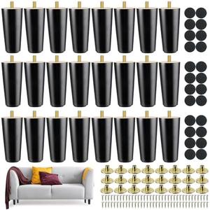Maitys 4 Inch Round Solid Furniture Legs Furniture Wooden Replacement Chair Feet Dresser Sofa Couch Legs Table Cabinet Footstool DIY Projects for Home (Black, 24 Pcs)