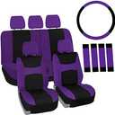 FH Group Full Set Car Seat Covers Cloth, Universal Fit combo, Set with Steering Wheel Cover and Seat Belt Pad fits Most Cars, SUVs, Trucks Purple
