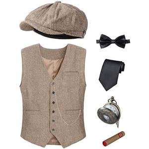 1920s Mens Costume Vest Hat Pocket Watch Accessories Set Adult Party Cosplay, M