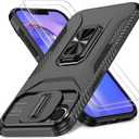 Case for iPhone 16e/17e with Slide Camera Cover+HD Screen Protector(2 Packs), Military Grade Shockproof Protective Cover, Rotated Ring Kickstand(A - Black)
