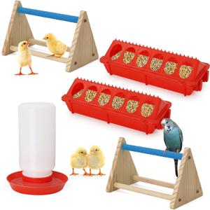Chick Feeder and Waterer Kit with Mini Perch Chick Starter Kit for Small Poultry Ducks/Quail, Coop Brooder Feeding Supplies