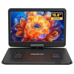 POFOTO 17.5” Portable DVD Player with 15.6” Large HD Screen, 6 Hours Rechargeable Battery, Dual Speakers, Region Free, Remote Control, Support Multi-Format Sync TV, USB/SD, Black, Missing Remote & Charger