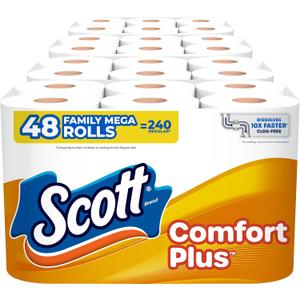 Scott ComfortPlus Toilet Paper, 48 Family Mega Rolls, 352 Sheets per Roll