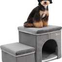 Foldable Pet Stairs for Beds & Sofas - Non-Slip Dog Steps with Storage for Small to Medium Dogs & Cats, Supports up to 120 lbs - Durable 2 & 3-Step Doggie Ladder for Easy Access