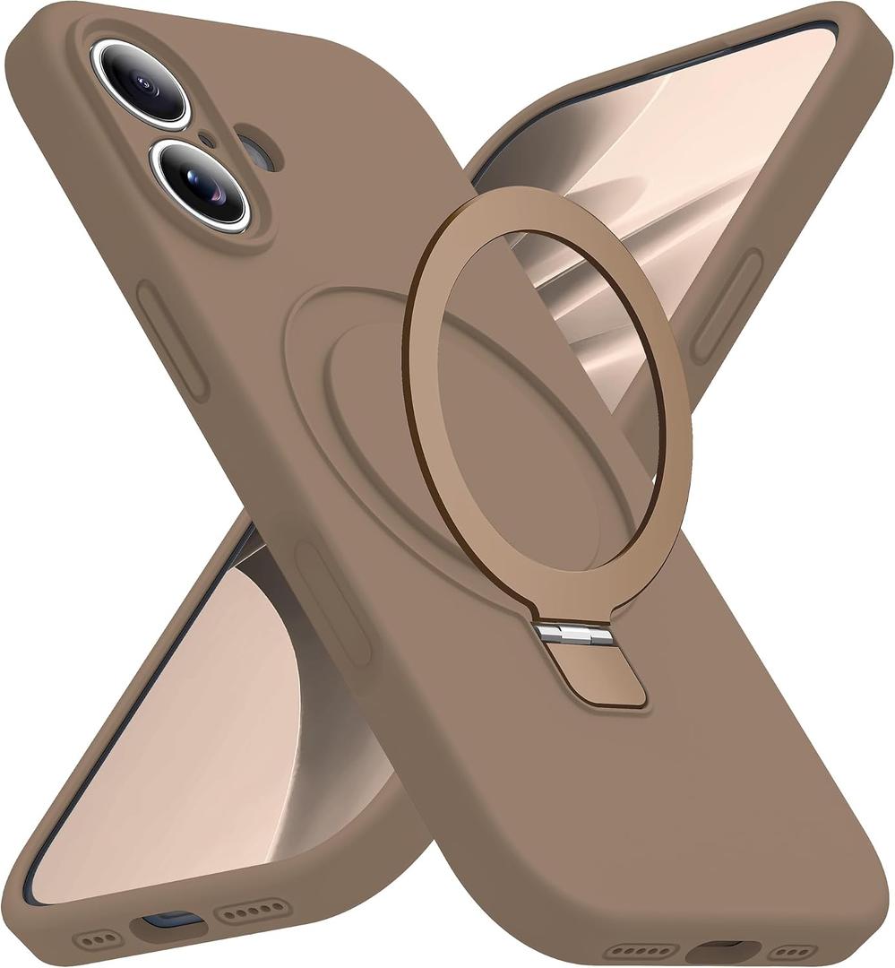 SKYLMW Compatible with iPhone 17 Case with Magnetic Invisible Stand Compatible with Mag-Safe Military Drop Tested Shockproof Silicone 17 Phone Cases for Women Men 6.3"Brown