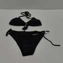 Black Bikini Sets Women Halter String Top Tie Side Bottom Two Piece Swimsuit Bathing Suit, Size M