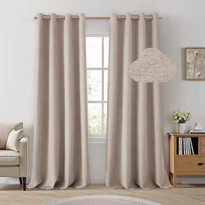 HOMEIDEAS Beige 100% Blackout Curtains 96 Inches LongLinen Blend Textured Darkening Windows Thermal Insulated Drapes for Living Room, Bedroom, Nursery, 2 Panels, 52 X 96 Inches, Boho Farmhouse Style