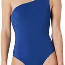 Amazon Essentials Women's One-Shoulder One-Piece Swimsuit, Blue, Large