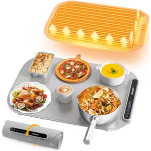 Coanto Food Warming Mat, Electric Warming Tray for Buffets & Parties, Silicone Heating Mat with 7 Temperature Settings, Roll-Up Storage, 17.91"x12.8", Light Grey