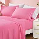 INVGEEXI King Sheet Set - 4 Piece Microfiber King Size Pink Sheets Hotel Luxury 1800 Thread Count Bed Sheet 16" Deep Pocket Fitted Sheet, Flat Sheet & 2 Pillowcase, Wrinkle Free Sheets Set