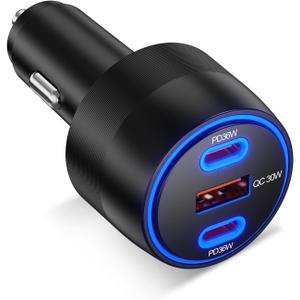 [3 in 1] USB C Car Charger 102W Super Fast Charging Adapter,3-Port PD PPS Car Charger with Ventilation Design, Dual 36W USB-C & 30W USB-A Ports for iPhone 17/16/15/14, Samsung Galaxy, iPad,Laptop