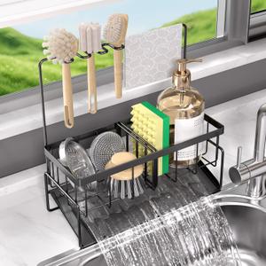 NET MEYA Sponge Holder for Kitchen Sink, Stainless Steel Sink Caddy With Brush Holder and Dishcloth Holder, Kitchen Countertop Soap Dispenser Organizer, Kitchen Accessories for Organization