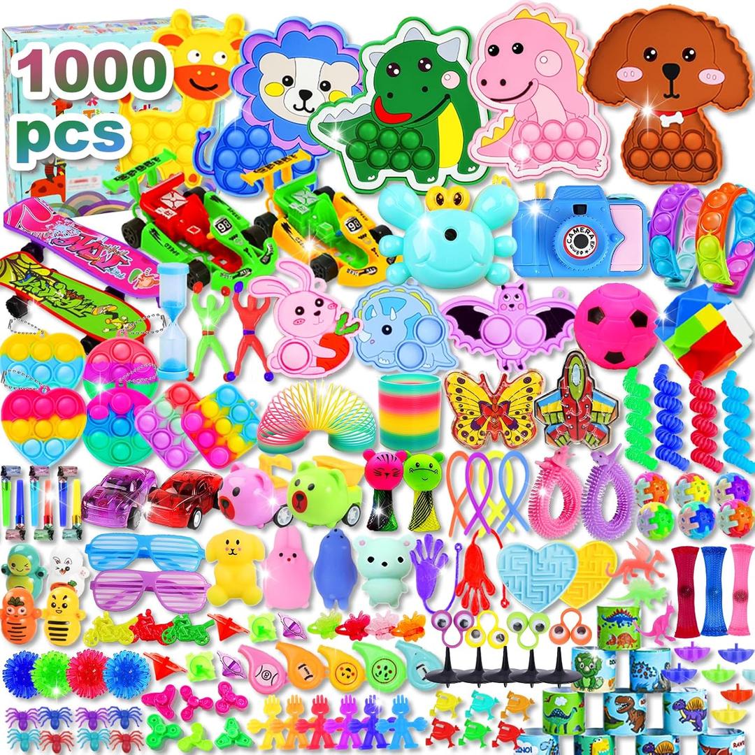 1000 Pcs Party Favors for Kids, Fidget Toys Bulk, Prizes for Kids, Fidget Stocking Stuffers Birthday Party Gifts, Carnival Treasure Classroom Prizes Box, Goodie Bag Stuffers