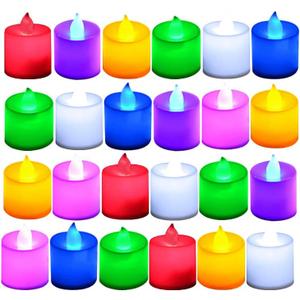 LANKER 24 Pack Flameless Tealight Candles, 7 Color Changing Battery Operated Led Tea Lights, Electronic Fake Candles, Decorations for Wedding, Party, Christmas, Halloween (7 Color Changing)