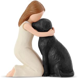 Hensonever Love My Black Dog Figurines Statues, Black Dog Angel Friendship Remembrance Gifts, Sculpted Hand-Painted Figures for Dog Lovers