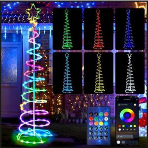 Spiral Christmas Tree Outdoor Decoration With Timer - 8 Lighting Modes Light Up Tree for Outside (Multi-Color, 6FT)