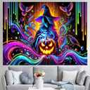 BlissYard Halloween Blacklight Tapestry 78x59 Inch Witch Pumpkin UV Reactive Wall Hanging Spooky Scene Glow in Dark Backdrop October Festive Luminous Blacklight Tapestry Party Decor