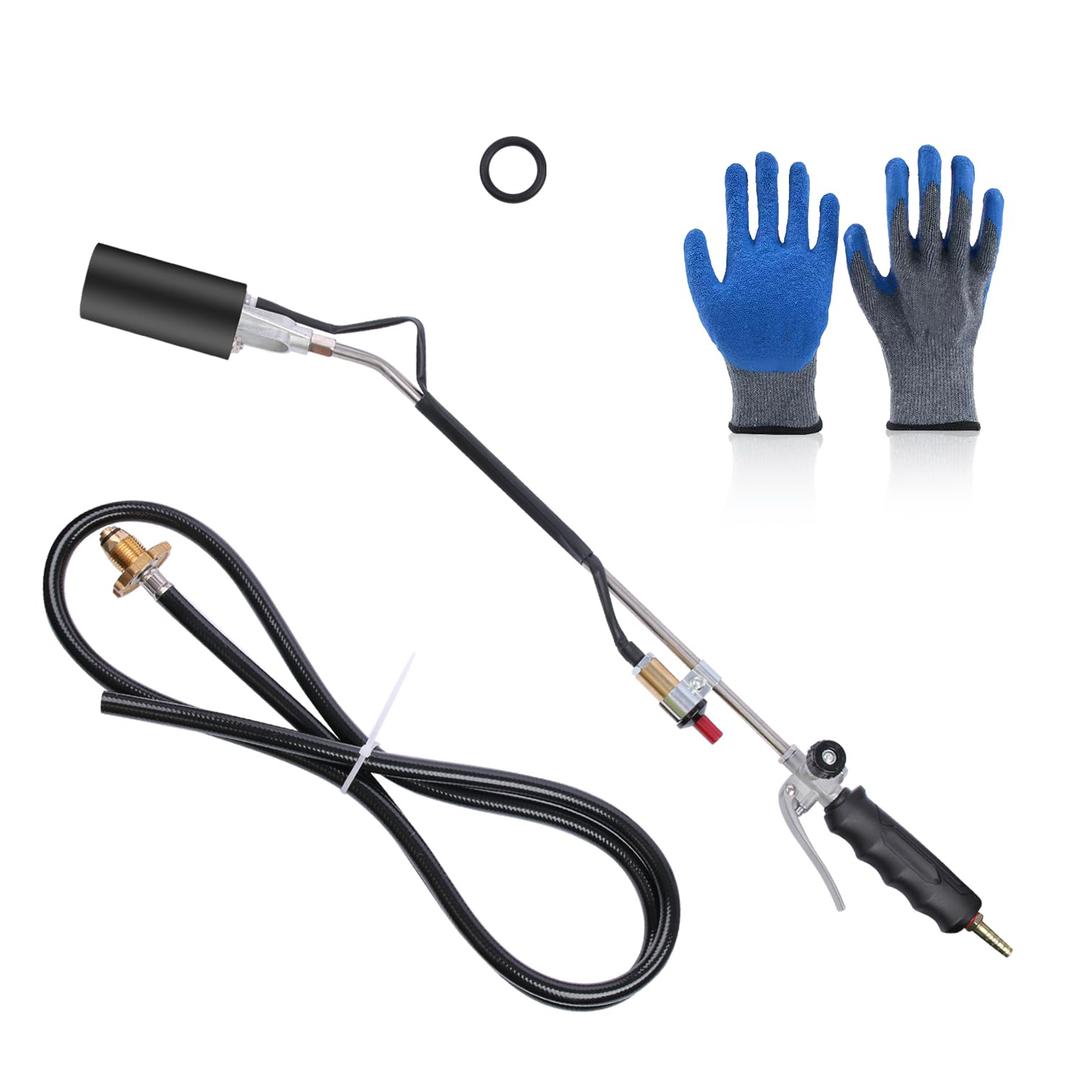 Propane Torch Weed Burner, 1,800,000 BTU Weed Burner Torch with Fireproof Gloves, Weed Torch for Outside with 10FT Hose, Flamethrower for Weeding, Barbecue, Asphalt, Snow Melting