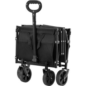 Happybuy Collapsible Wagon Cart, 120L & 225LBS Folding Utility Wagon with All-Terrain Wheels, Heavy Duty Outdoor Cart with Adjustable Handle, Portable Beach & Garden Cart, Black