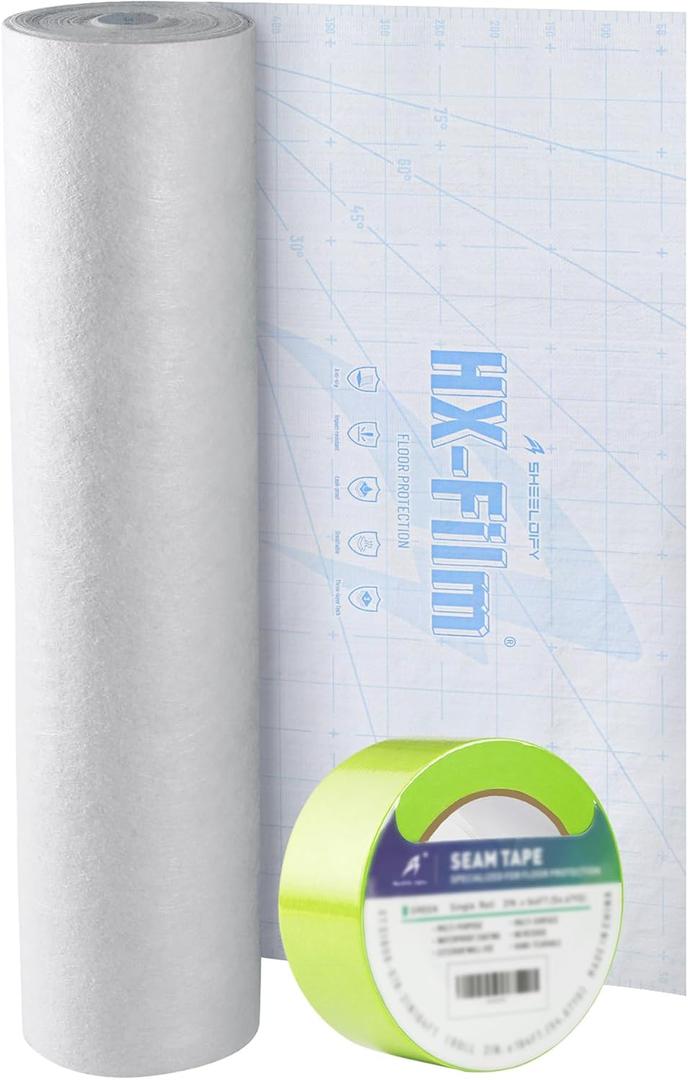 39" x200' Heavy-Duty Floor Protection | Construction Grade Carpet Protector | Drop Cloth Plastic Film for Hardwood Floors | Waterproof Painters Covering with No Residue(Ice Blue)