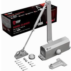 PrimeWare DC-300 Automatic Adjustable Door Closers for Home | Soft Close, No Slam | Residential and Commercial Door Closer | Level 3 | for Doors Weighing 90-140 lbs | Hydraulic Door Spring - Nickel