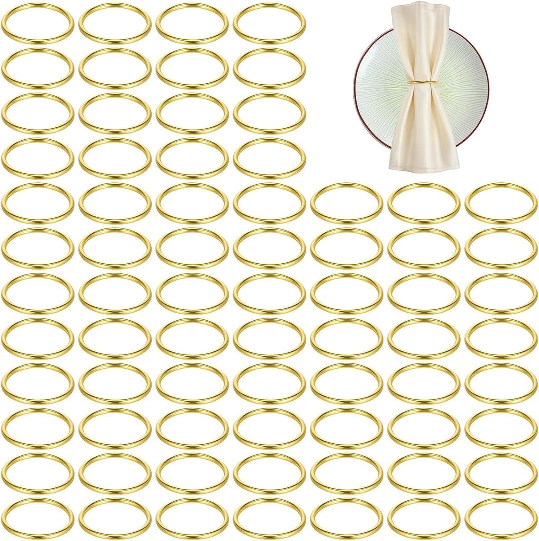 Set of 100 Elegant Gold Napkin Rings, Stainless Steel Rotundity Napkin Rings for Wedding, Christmas, Party Table Settings