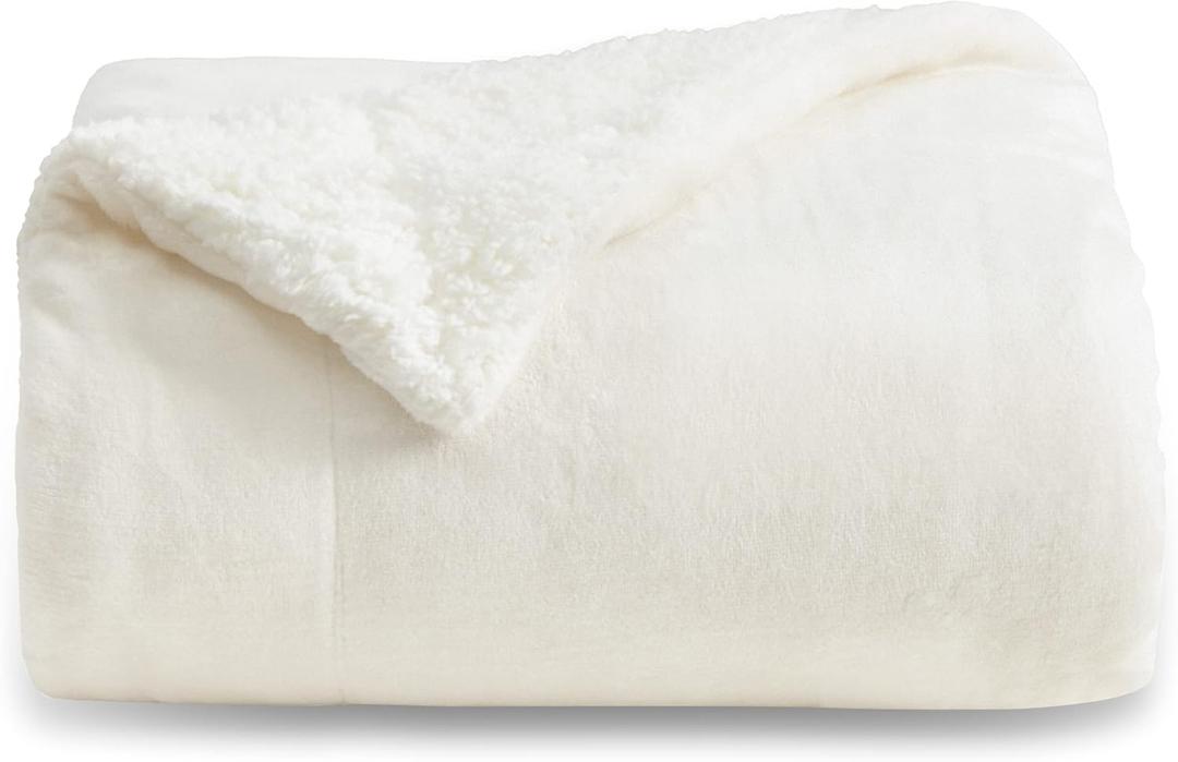 Bedsure GentleSoft Sherpa Fleece Throw Blanket Twin Size for Couch - Thick and Warm, Soft Fuzzy Plush Twin Blanket for Winter, Cream, 60x80 Inches