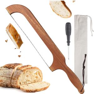 Sourdough Bread Knife,Bread Bow, 15.7'' Serrated Bread Knife for Homemade Bread with Reliable Sourdough Crafting, Ergonomic Handler, Premium Sharpness Blade (Original Wood)