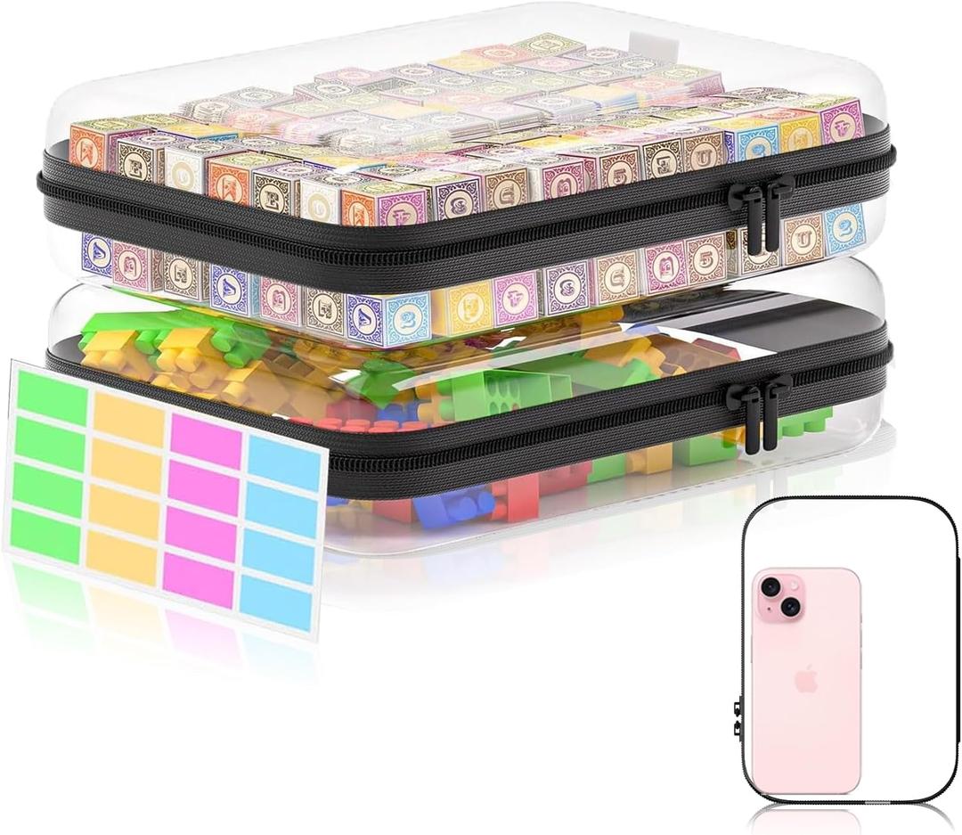 2Pcs Clear Hard Shell Zipper Case, Clear Zipper Pouches Makeup Case & Diaper Bag Organizer Lidded Storage Bins for Cosmetics, Toys, Puzzles, Craft - Travel & Home - 8.7 x 6.3 x 2.4 Inch