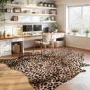 DweIke Faux Leopard Print Rug for Living Room, 4.6 x 5.2 ft Western Animal Cheetah Hide Rugs, Non Slip Cool Leopard Fur Skin Carpet for Bedroom Dining Room Farmhouse Entrance Home Decor, Dark Brown
